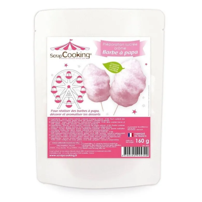 Préparation sucrée barbe à papa rose 160g - ScrapCooking