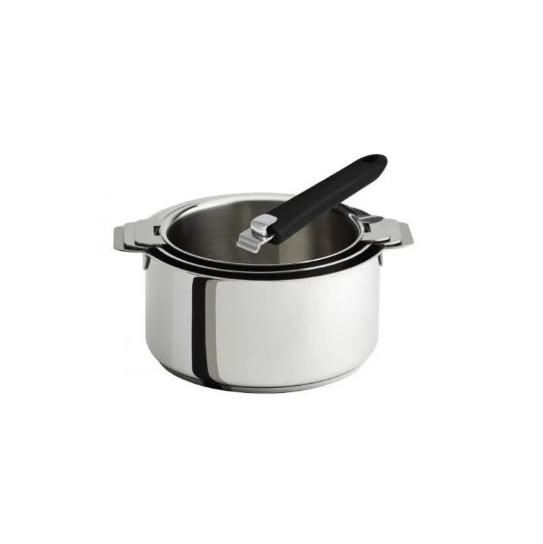 Set 3 casseroles inox Mutine 16-18-20cm amovibles + poignée noire - Cristel