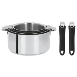 Set 4 casseroles inox Mutine 14-16-18-20cm amovible + 2 poignées noires - Cristel