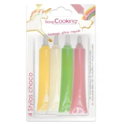 Stylo chocolat jaune, blanc, vert et rose x4 - Scrapcooking