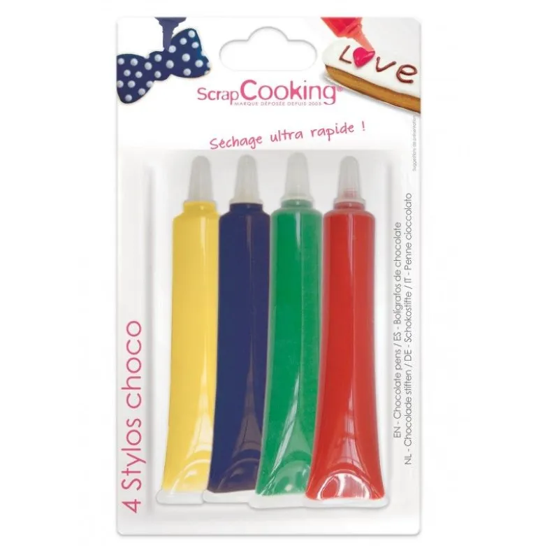Stylo chocolat jaune, bleu, vert et rouge x4 - Scrapcooking