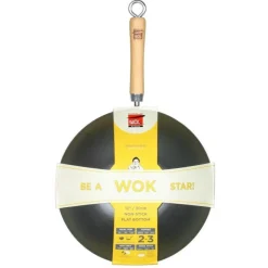Wok acier antiadhésif 30cm fond plat - School of Wok