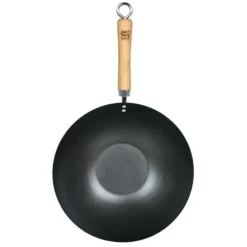 Wok acier antiadhésif 30cm fond plat - School of Wok