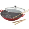 Wok fonte 36cm rouge + couvercle - Baumalu